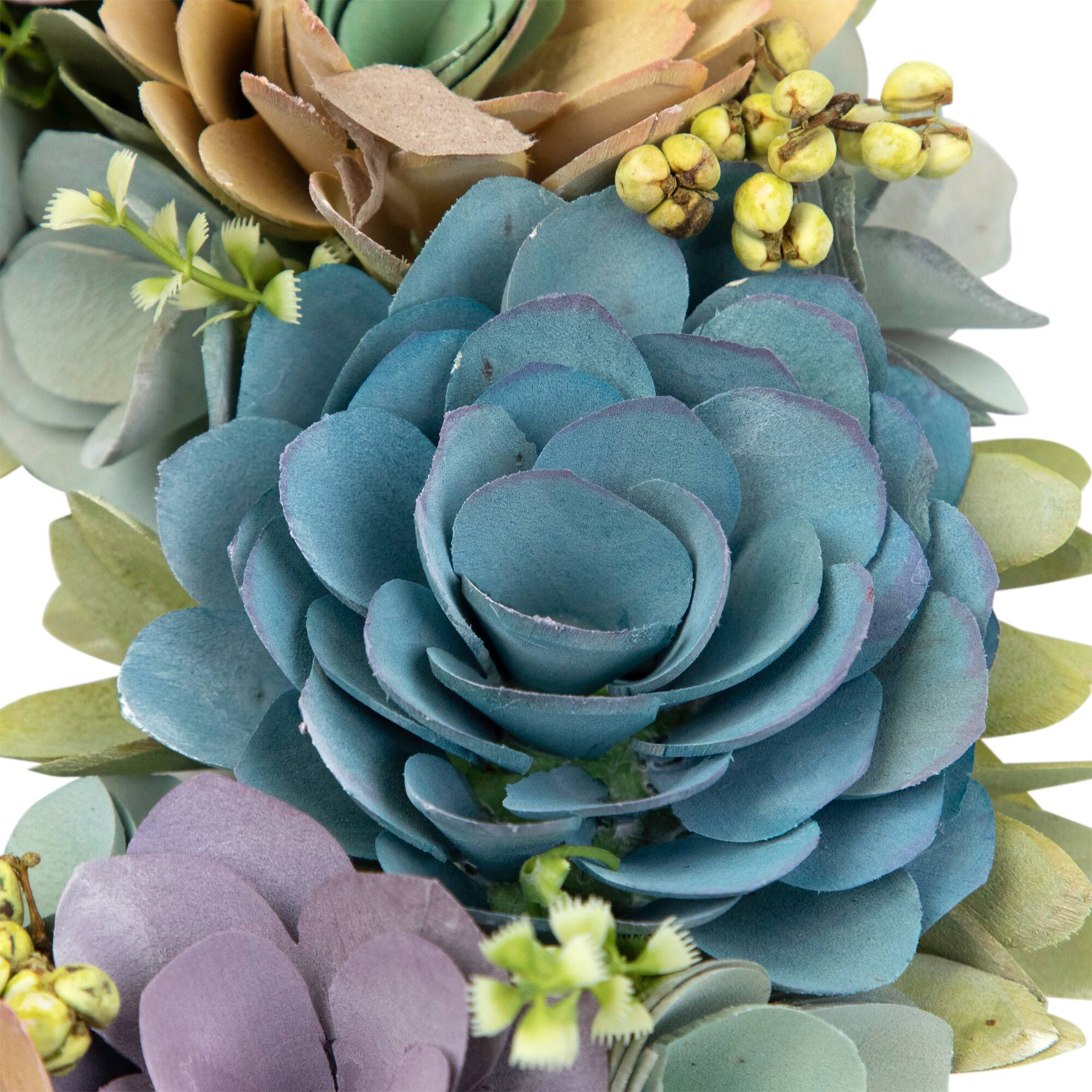 14" Wooden Floral Spring Artificial Wreath with Seed Pods